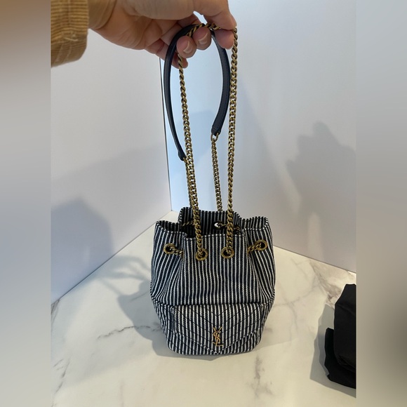 Saint Laurent YSL Monogram Striped Denim Joe Crossbody Chain Bucket Bag - Picture 8 of 8